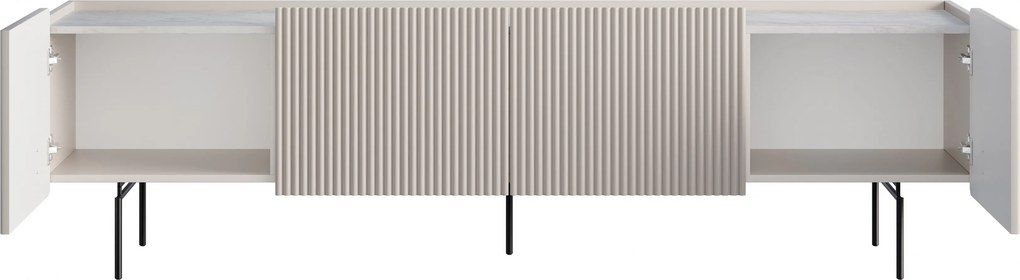 Szafka RTV Malmi 200 cm - kaszmir / crema bianca / czarne nóżki