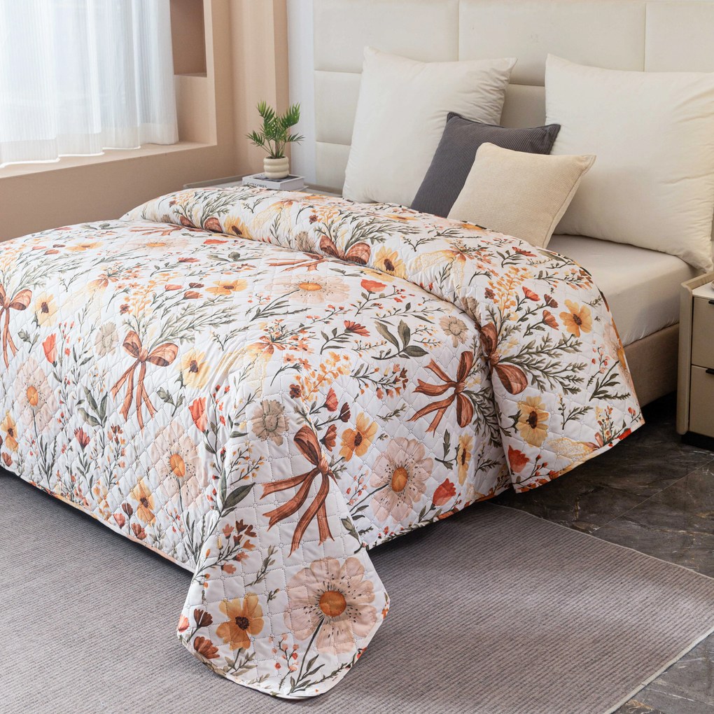 Narzuta na łóżko FLORAL RIBBON, kremowy Rozmiar: 220 x 240 cm