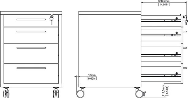 Kontenerek 4-szufladowy na kółkach Prima 4 biały