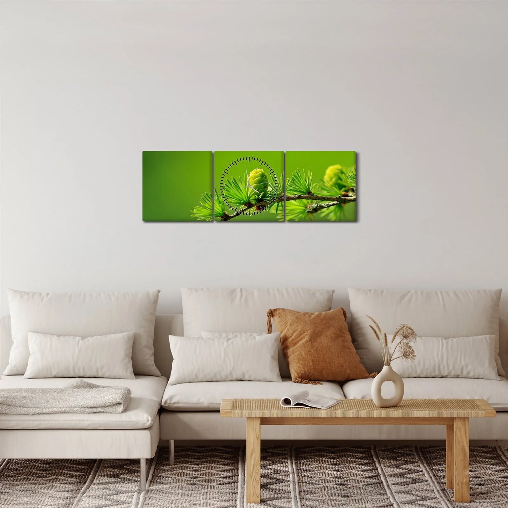 Obraz zielonej szyszki (z zegarem) (90x30 cm)
