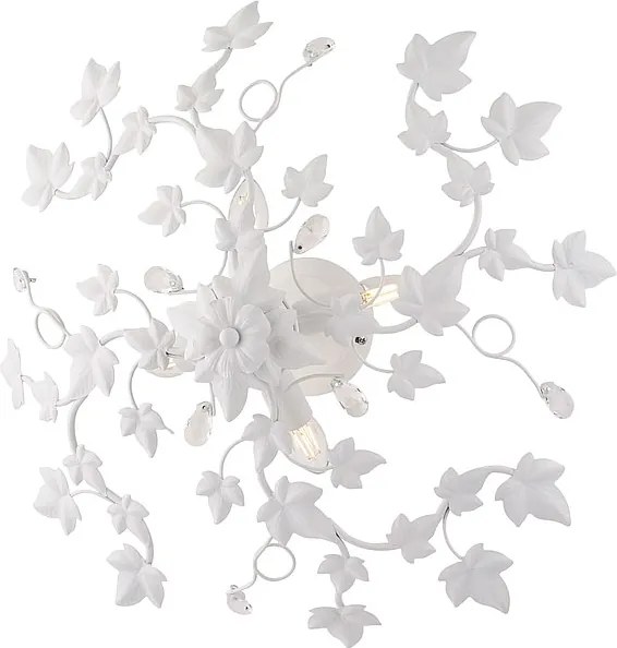 Edera lampa sufitowa z lakierowanego białego żelaza, dekor shabby chic i kryształowe cyrkonie, elegancki klasyczny styl, 4 światła, Ø60 cm
