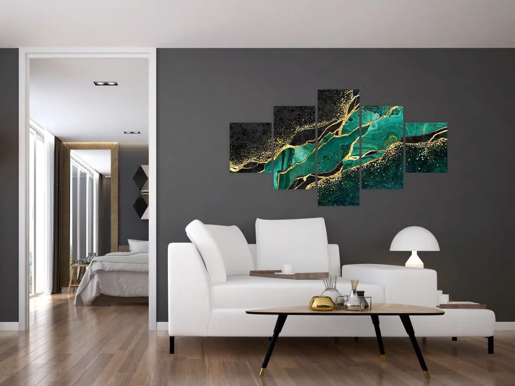 Obraz - Marmurki olejno-złote (125x70 cm)