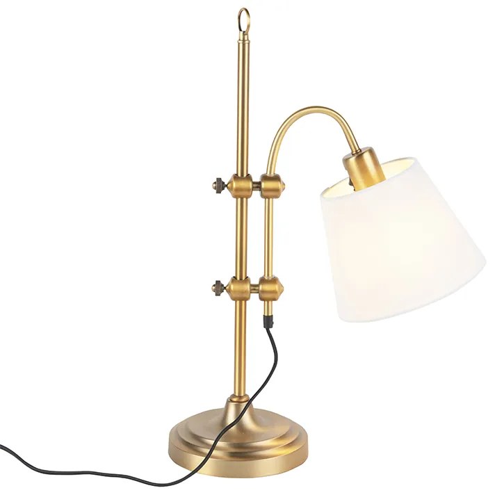 Klasyczna lampa stołowa brązowa z białym abażurem - Ashley klasyczny/Antyczny Oswietlenie wewnetrzne