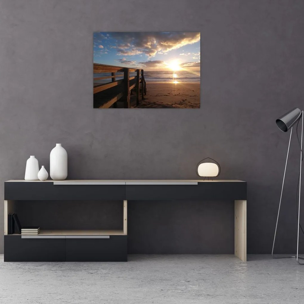 Obraz molo, plaży i morza (70x50 cm)