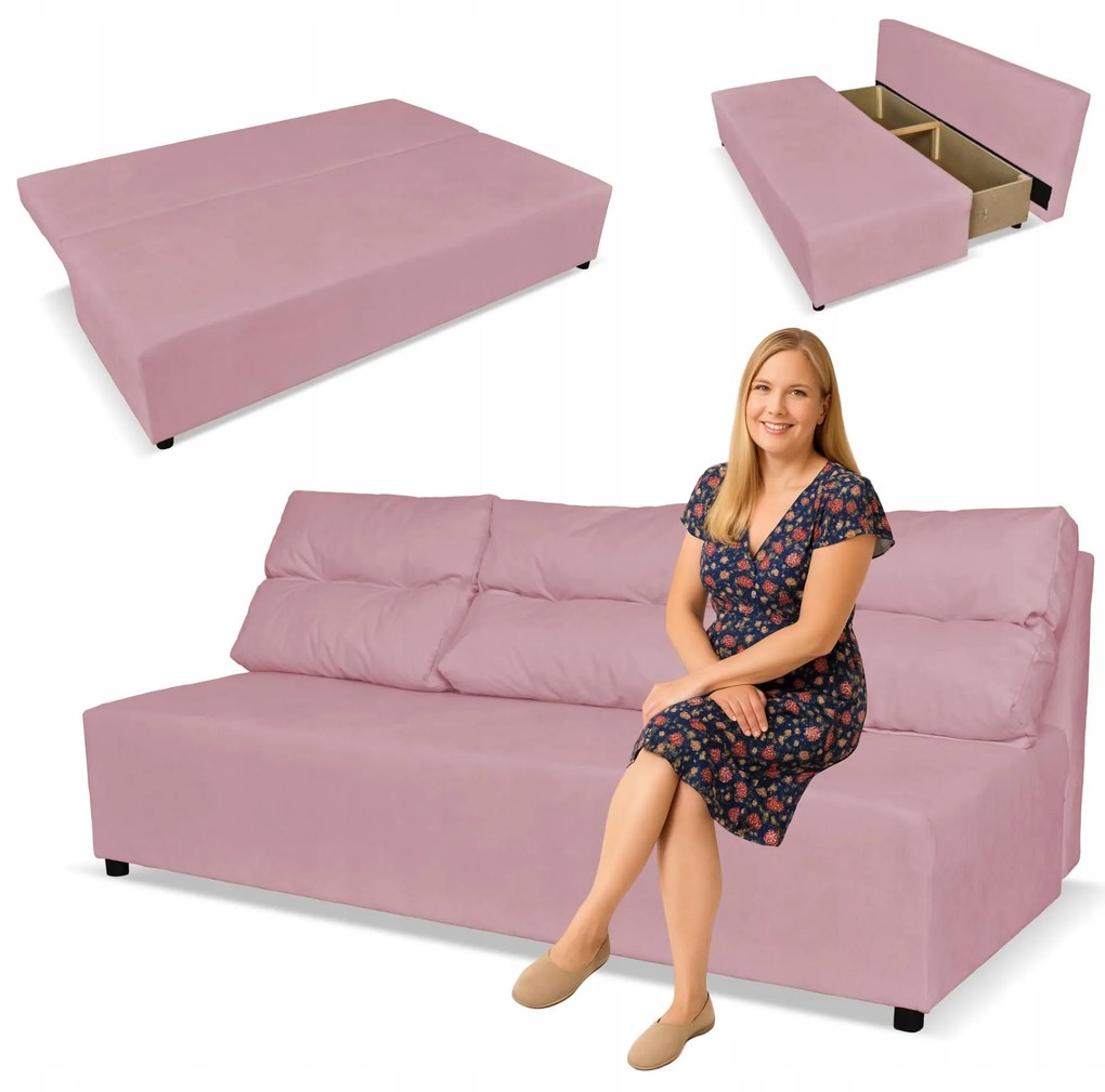 Kanapa sofa KIMO funkcja spania pojemnik Family Meble Hunter róż welur