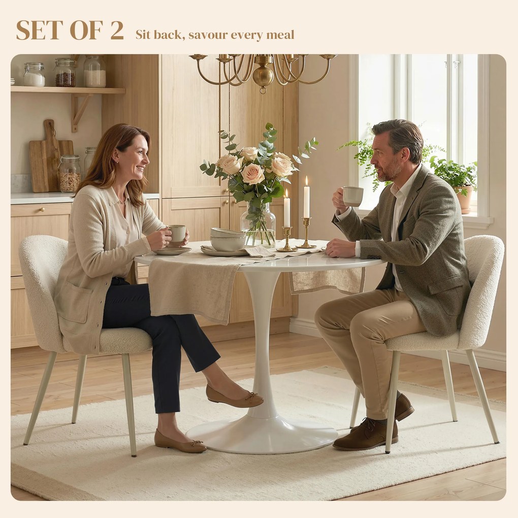 HOMCOM Krzesła do jadalni, krzesła kuchenne, miękkie tapicerowane chenille, 50,5 x 57,5 x 78,5 cm, kremowobiały | Aosom PL