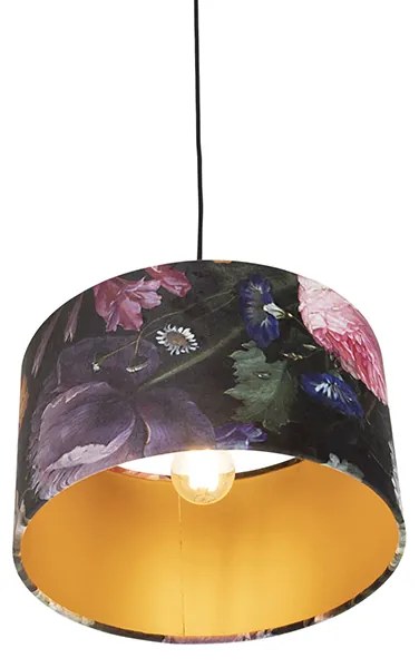 Lampa wisząca z abażurem z aksamitu kwiaty ze złotem 35 cm - Combi klasyczny/Antyczny Oswietlenie wewnetrzne