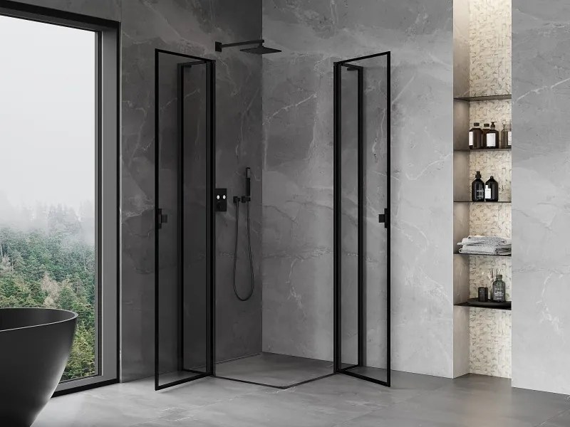 Mexen Mist L Duo kabina prysznicowa uchylna 90 x 90 cm, czarna ramka, czarna - 8A4L-090L-090P-70-70