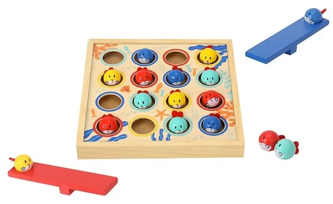 Tooky toy gra dla dzieci drewniany stół latające rybki 19 el.