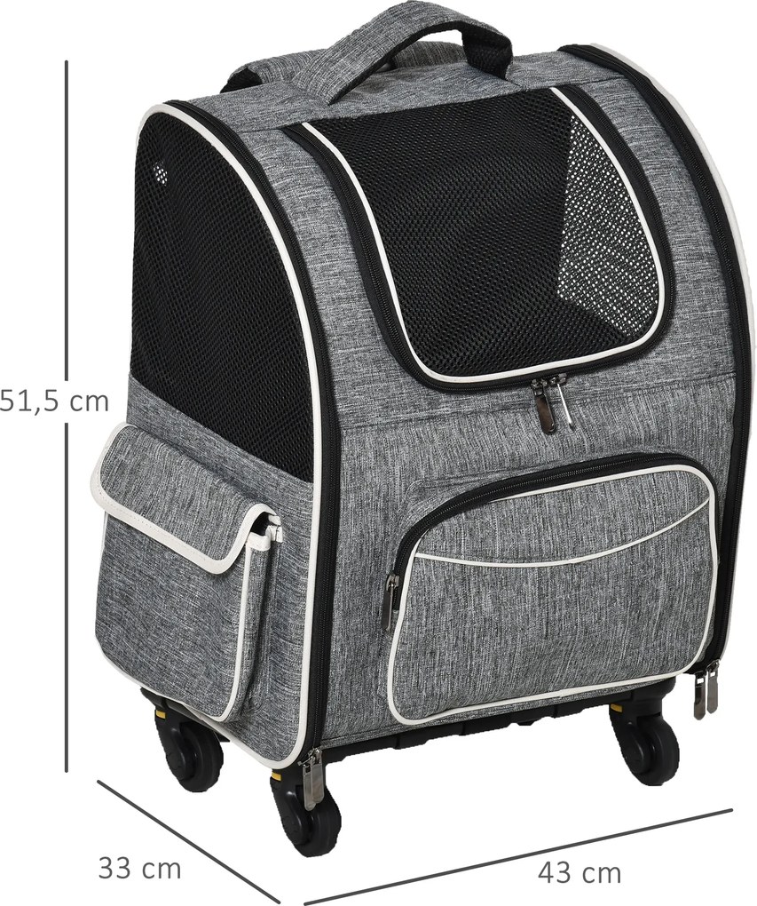 Torba transportowa na kółkach dla psa Pawhut, plecak 2-w-1 z drzwiami, szary