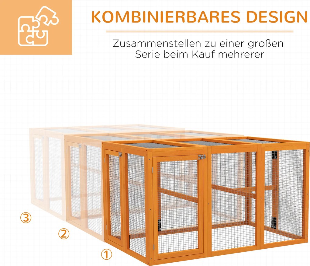 PawHut Kurnik dla 1–3 kur, drewniana rama, drut stalowy, rozbudowywalny design, drewniane drążki, pomarańczowy