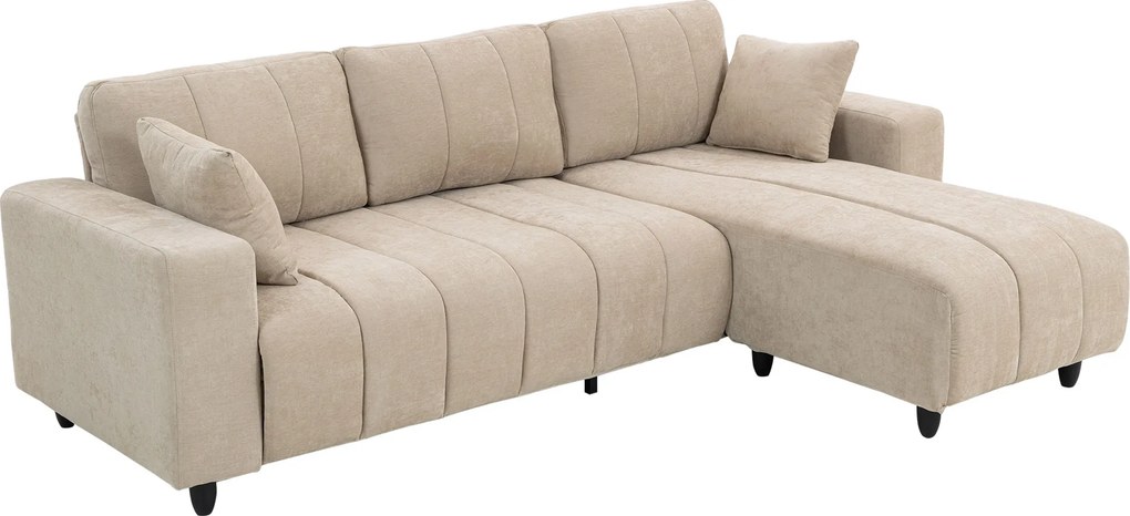 HOMCOM Narożnik w kształcie L z elastycznym szezlongiem, 3-osobowa sofa z 2 poduszkami, stalowy stelaż, do salonu, beżowy
