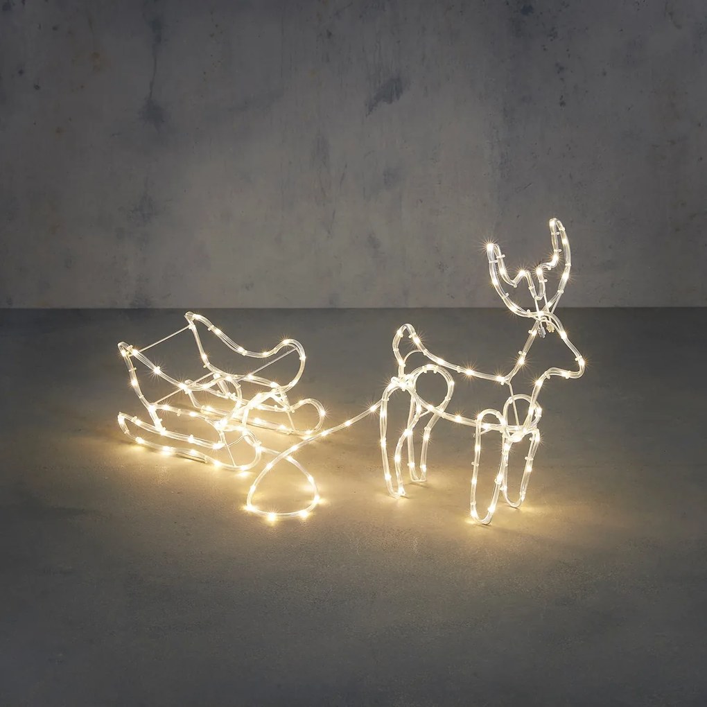 Świąteczna lampa podłogowa Renifer z saniami 116 cm z diodą LED i timerem IP44 - Sori