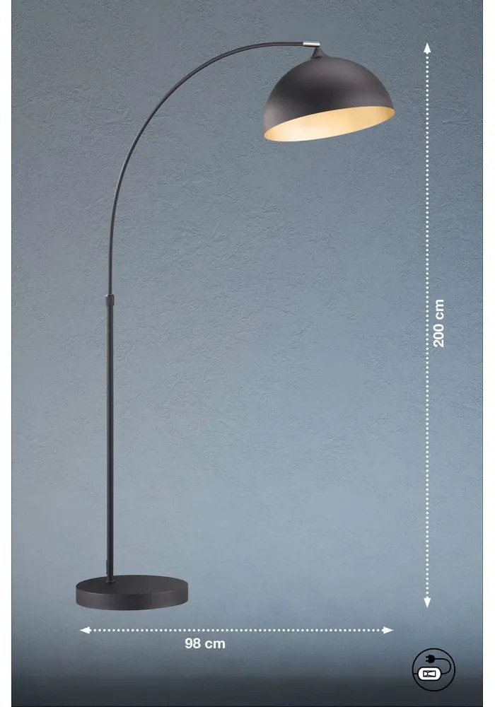 Czarna lampa stojąca z metalowym kloszem (wysokość 200 cm) Leitung – Fischer &amp; Honsel