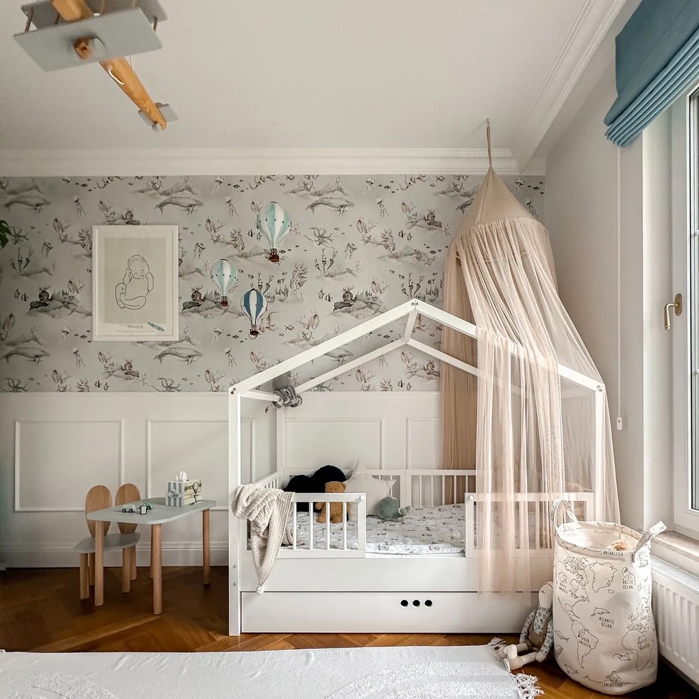 Łóżko domek z barierkami i szufladą 80x160 cm Dream Nest, biały