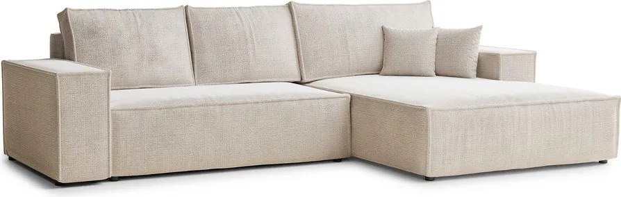 Kremowy rozkładany narożnik ze schowkiem z tkaniny szenilowej (prawostronny/z szezlongiem) Maze – Maison de Rêve
