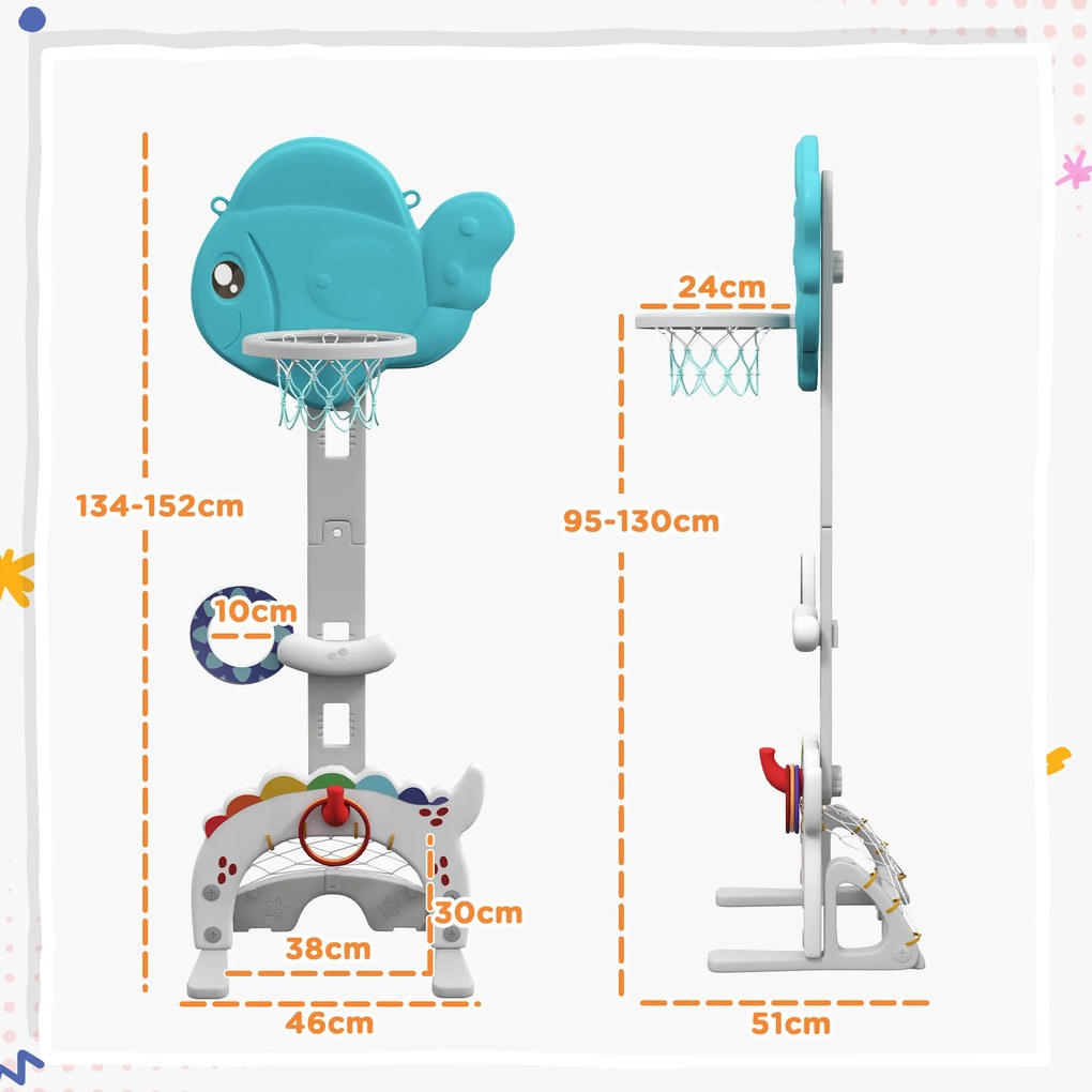 AIYAPLAY Kosz do koszykówki dla dzieci 5 w 1 Regulowany 134-152 cm z piłką pompą bramką piłką golfową do wewnątrz i na zewnątrz | Aosom PL