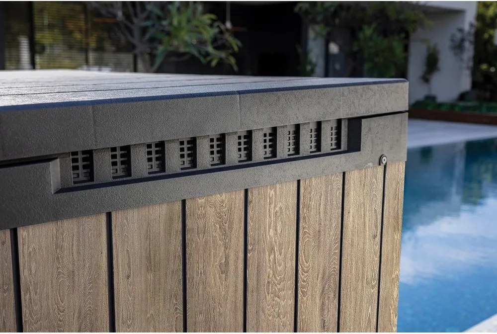 Brązowa plastikowa skrzynia ogrodowa Deco – Keter