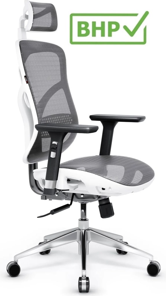 Fotel biurowy Diablo V-Basic, zgodny z normą BHP, kolor biało-szary