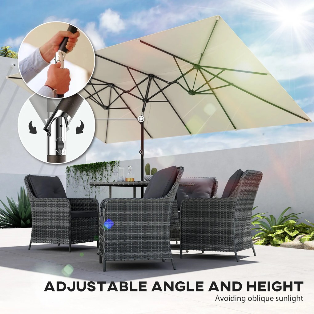 Outsunny Parasol Ogrodowy 150x295cm Podwójny Daszek Regulacja Kremowy | Aosom PL