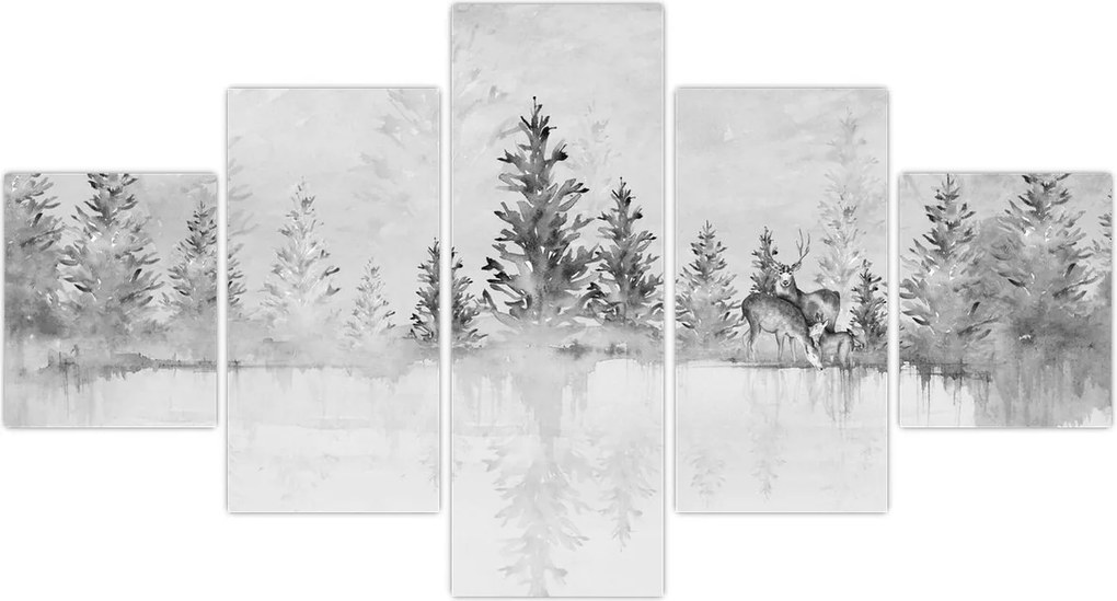Obraz - Jeleń nad jeziorem (125x70 cm)