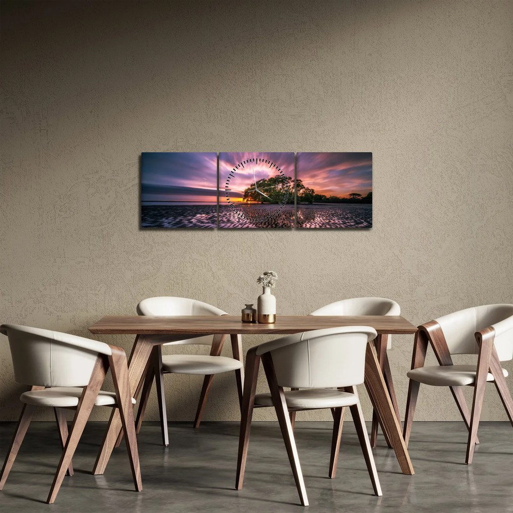 Obraz drzewa na plaży (z zegarem) (90x30 cm)