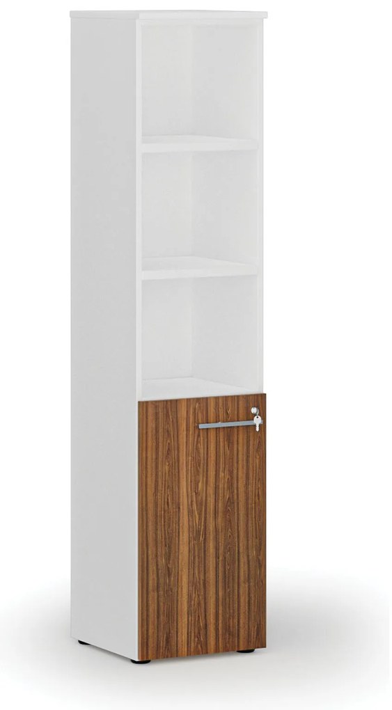 Szafa biurowa kombinowana PRIMO WHITE, drzwi na 2 poziomach, 400 x 420 x 1781 mm, biały/orzech