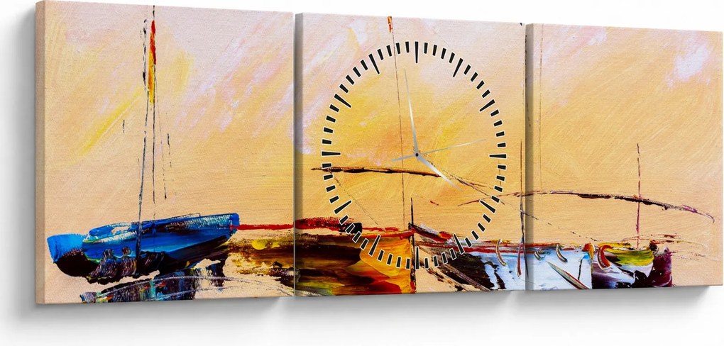 Obraz - Obraz statku (z zegarem) (90x30 cm)