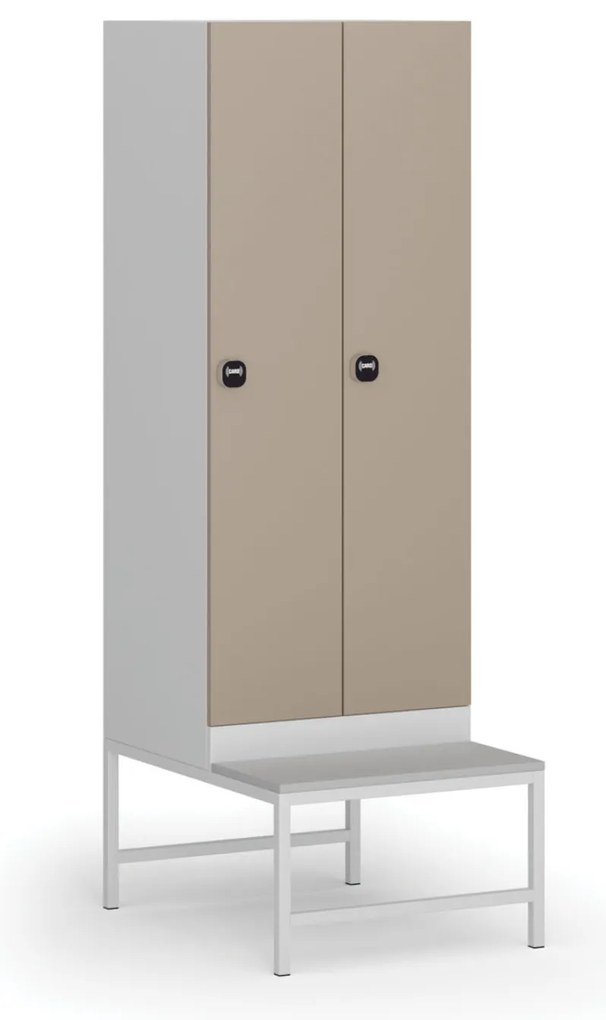Szafka ubraniowa S1 z ławką, 2-drzwiowa, 1875 x 600 x 500/800 mm, zamek RFID, drzwi beżowe