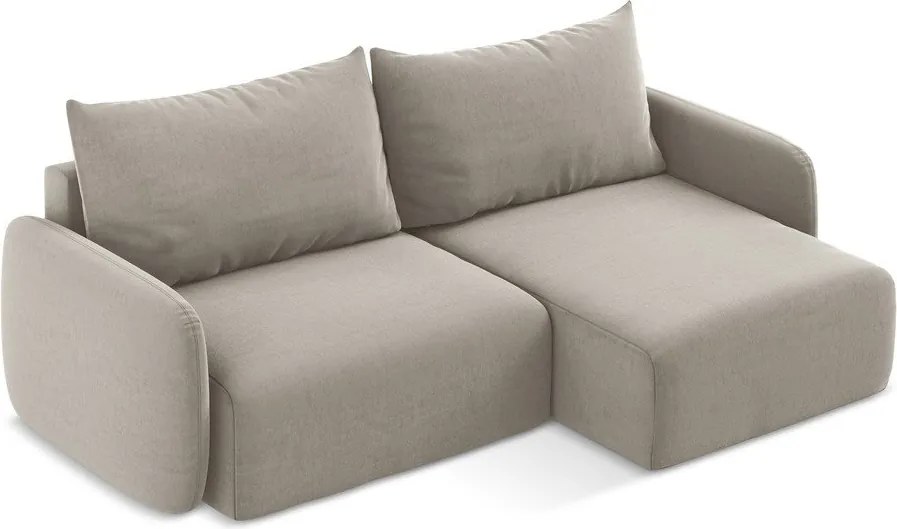 Szarobrązowy aksamitny rozkładany narożnik ze schowkiem (prawostronny/z szezlongiem) Kalena – Makamii