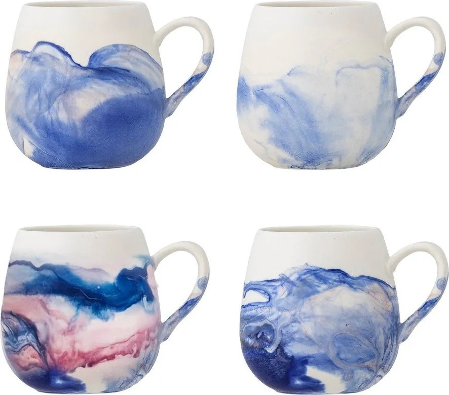 Biało-niebieskie kamionkowe filiżanki zestaw 4 szt. 250 ml Lyre – Bloomingville
