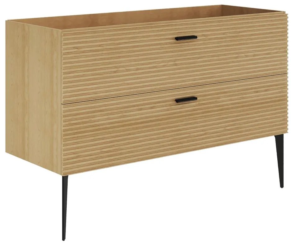 Szafka pod umywalkę z prążkowanym wzorem na nóżkach - 2 szuflady - Jasny naturalny - 120 cm - SARONE