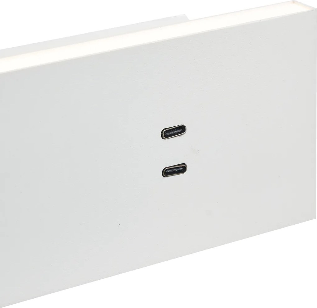 Zestaw 2 nowoczesnych lamp ściennych białych z regulacją i USB-C, w tym LED - Modric
