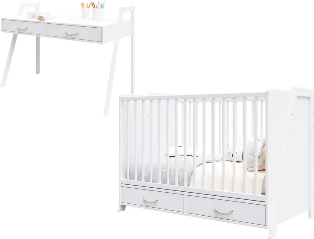 2w1 Luna 120/60 Łóżeczko i Biurko białe