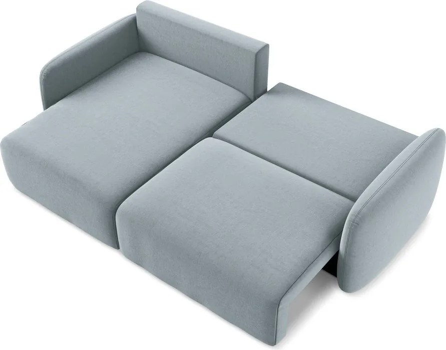 Niebieski aksamitny rozkładany narożnik ze schowkiem (lewostronny/z szezlongiem) Kalena – Makamii