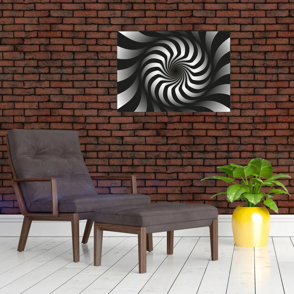 Abstrakcyjny obraz czarno - białej spirali (70x50 cm)