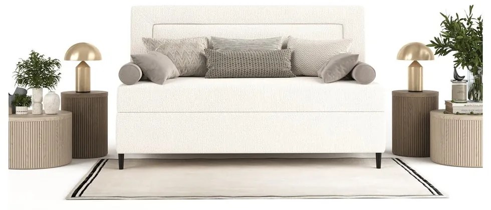 Kremowe tapicerowane łóżko jednoosobowe 80x200 cm Alba – Maison de Rêve