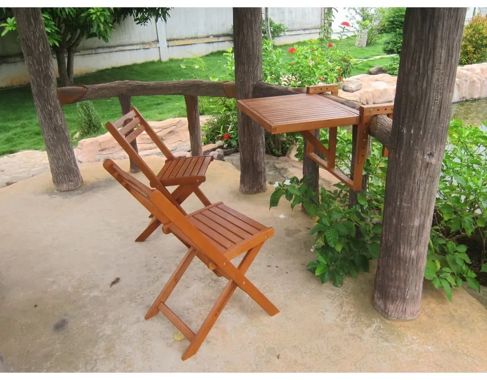 Zestaw 2 krzeseł i wiszącego stolika z drewna eukaliptusowego Garden Pleasure Balcony Berkeley