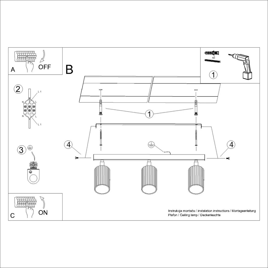 Listwa oświetleniowa 3-punktowa KARBON 3L taupe ryflowana SOLLUX  LIGHTING