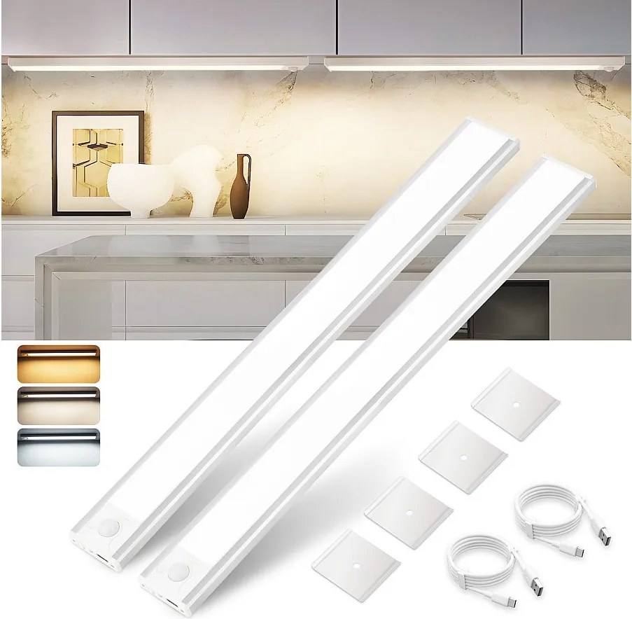 NETTLIFE Oświetlenie podszafkowe LED z czujnikiem ruchu, ładowane przez USB, 1500 mAh, idealne do szafy, przedpokoju lub garderoby