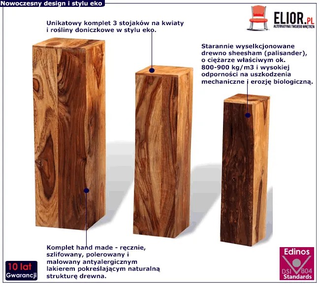 Komplet kwietników z drewna sheesham H2-B19