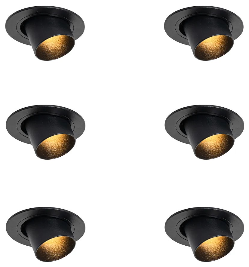 Zestaw 6 reflektorów wpuszczanych czarnych GU10 35 mm okrągłych z możliwością przechylania - Installa