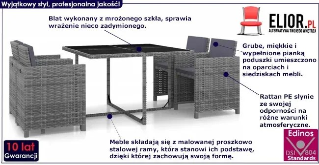 Szary 5-częściowy zestaw nowoczesnych mebli ogrodowych – Komi