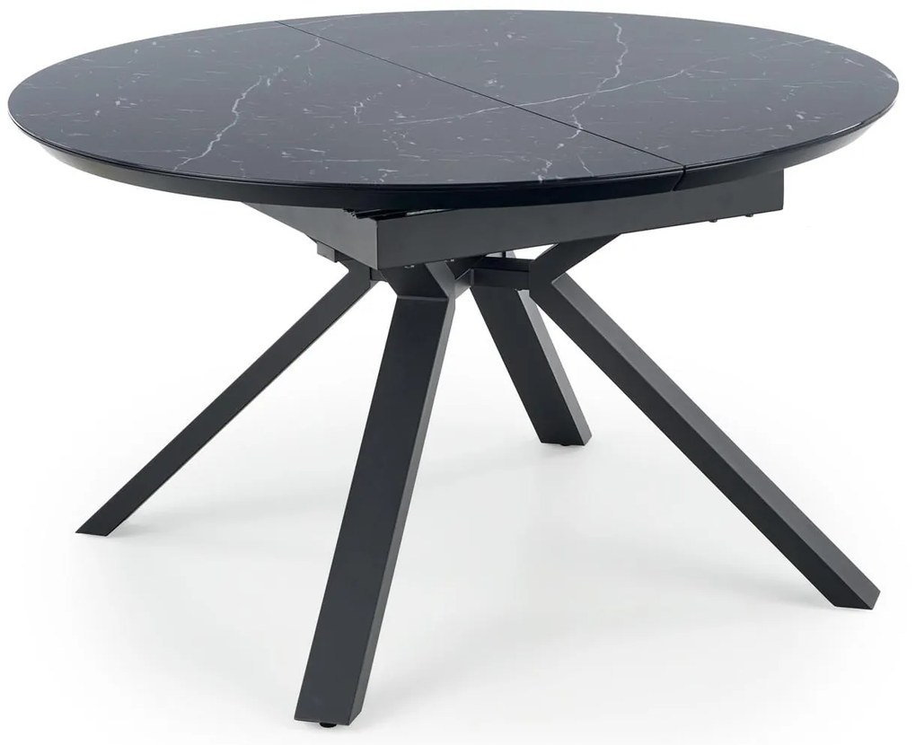 VERTIGO stół rozkładany 130-180/130/76, czarny marmur, czarny okrągły, owalny