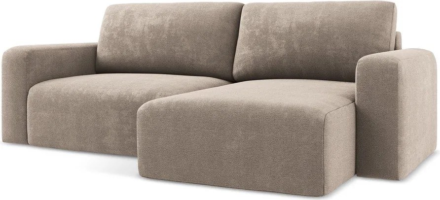 Beżowy rozkładany/ze schowkiem narożnik z tkaniny szenilowej (prawostronny/z szezlongiem) Kona – Makamii