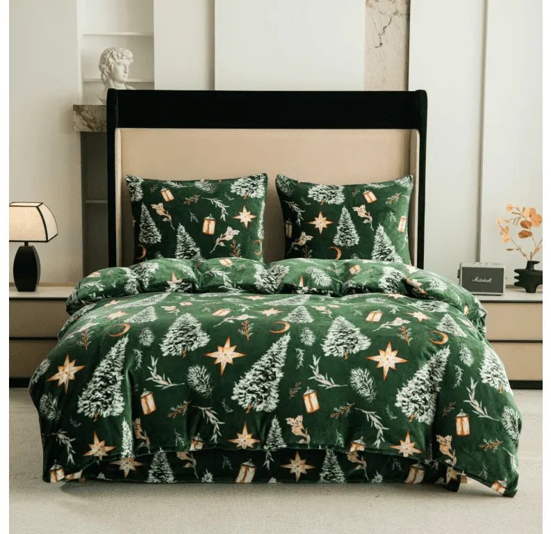 PrzytulneMieszkanie.pl PrzytulneMieszkanie.pl Pościel z mikropluszu GREEN CHRISTMAS zielona Rozmiar pościeli: 70 x 90 cm | 140 x 200 cm