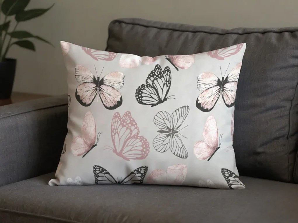 Zestaw 2 szt. dekoracyjnych poszewek na poduszki z mikrofibry MY BUTTERFLY 50x70 cm, jasnoszary