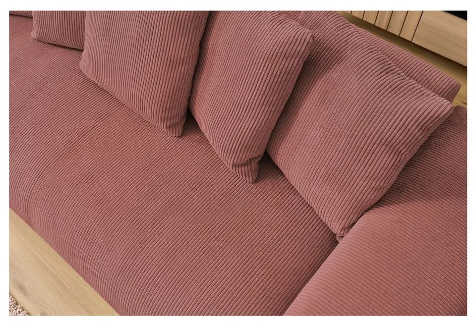 Jasnoróżowa sztruksowa sofa 280 cm Voltaire – Bobochic Paris