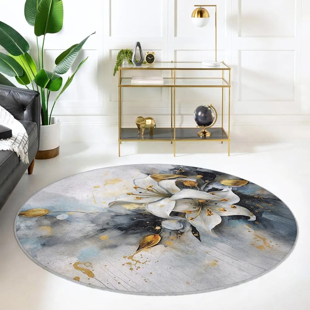 Niebiesko-szary okrągły dywan odpowiedni do prania ø 150 cm Golden Lilly – Mila Home