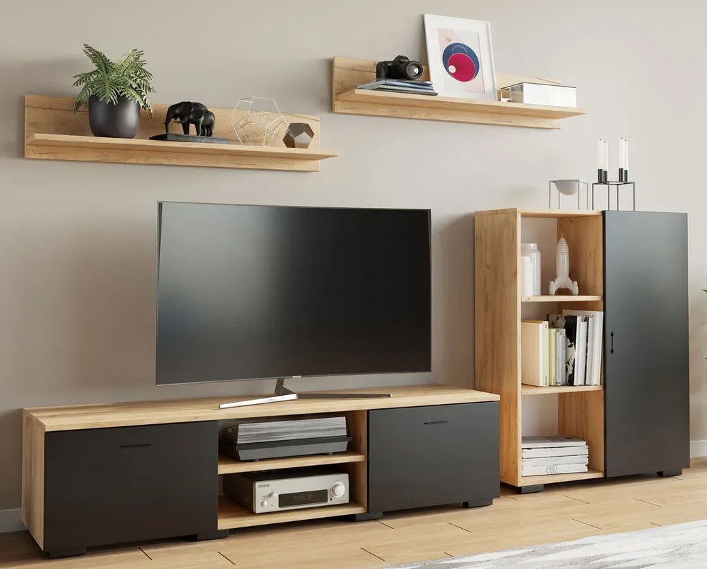 Zestaw mebli pod telewizor rtv do salonu dąb artisan + czarny N3-M97
